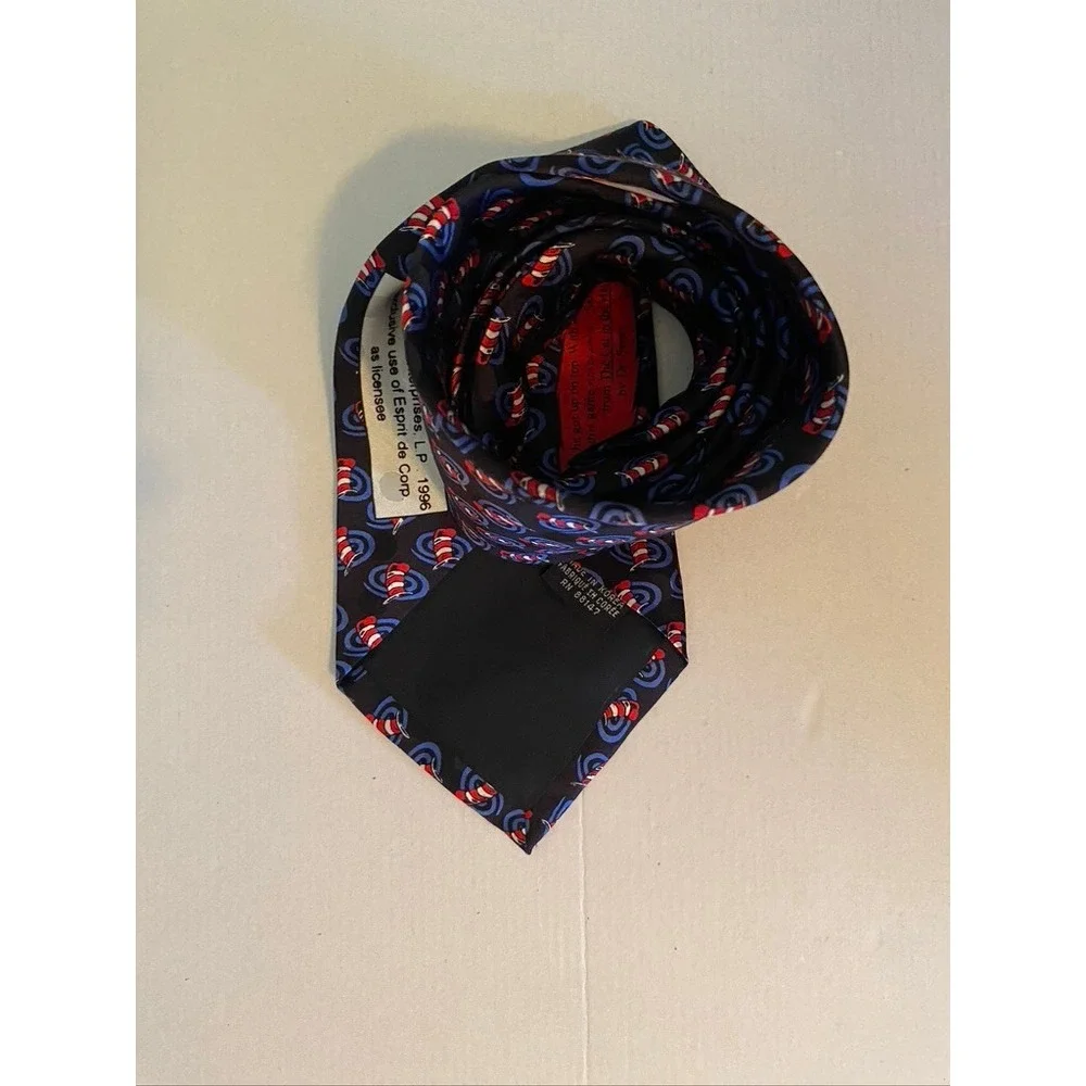 Vintage 1996 Dr Seuss Cat in the Hat Esprit de Corp Silk Tie Navy Blue Red 3348